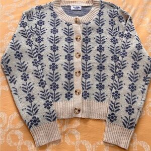 Love Stitch Cream and Blue Floral Cardigan